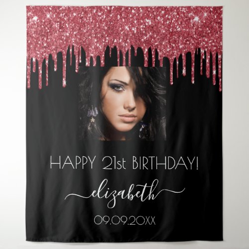 Birthday party black red glitter drips photo  tapestry