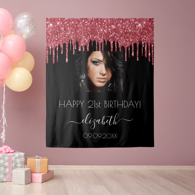 Birthday party black red glitter drips photo  tapestry (Creator Uploaded)