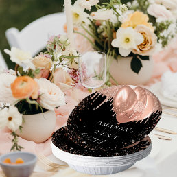 Birthday party black rose gold glitter balloons paper bowls