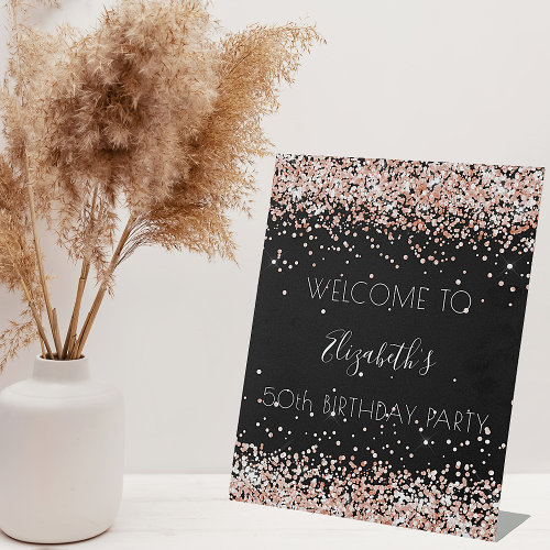 Birthday party black rose gold glitter welcome