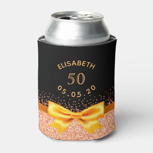 Birthday party black rose gold sparkle monogram can cooler