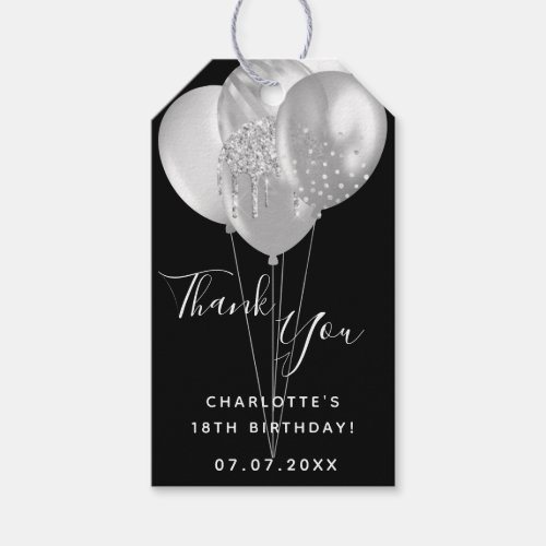 Birthday party black silver balloon thank you gift tags