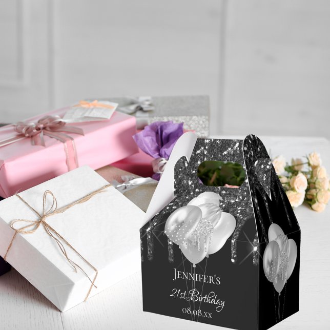 Birthday party black silver glitter drips balloons favor boxes (Creator Uploaded)