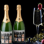 Birthday party black silver glitter drips photo sparkling wine label<br><div class="desc">For a 21st (or any age) birthday party, celebrating her life with a collage of 5 of your own photos. Personalize and add a name, age 21 and a date. Date of birth or the date of the party. White and golden gray letters. Classic black background color, decorated with faux...</div>