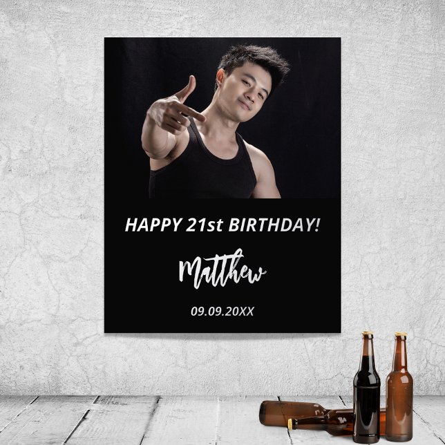 Birthday party black silver glitter photo foil prints (Creator Uploaded)