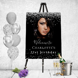 Birthday party black silver glitter photo welcome foam board