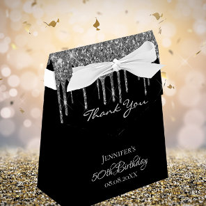 Birthday party black silver glitter thank you favor boxes