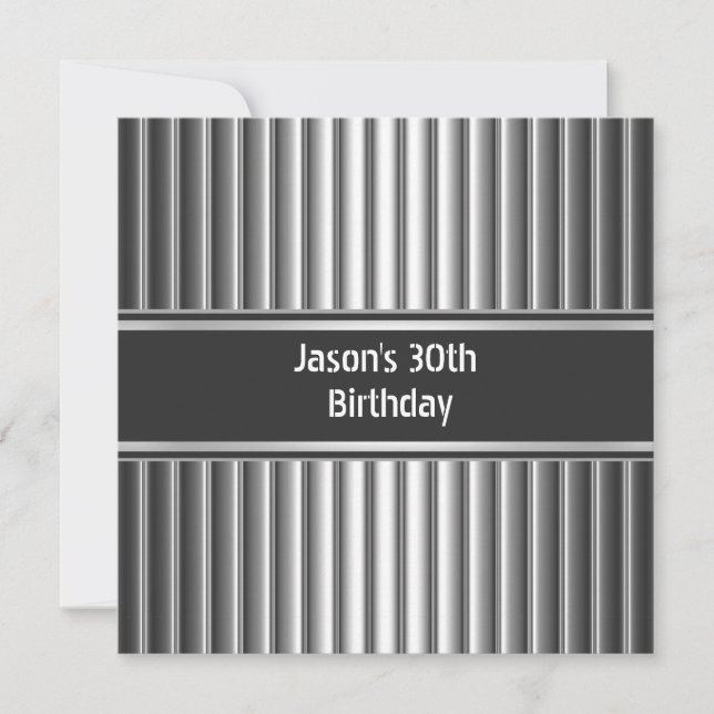 Birthday Party Black Silver Mens 30th Invitation (Front)