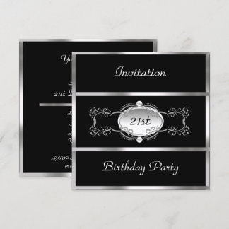 Birthday Party Black Silver Personalized Invitation