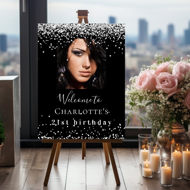 Birthday party black silver photo welcome foam board (Creator Uploaded)
