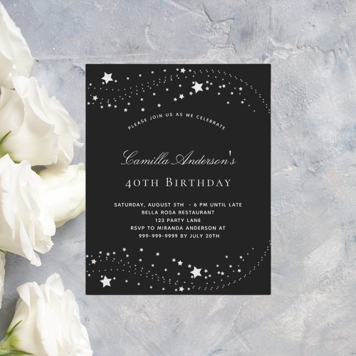 Birthday party black silver stars elegant budget  flyer