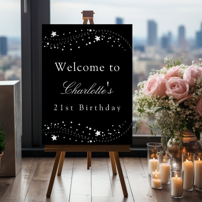Birthday party black silver stars elegant welcome foam board (Creator Uploaded)