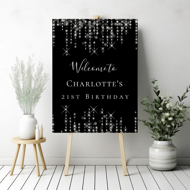 Birthday party black silver stars welcome foam board (Creator Uploaded)
