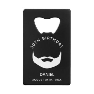 Birthday party black white beard men guys credit card bottle opener