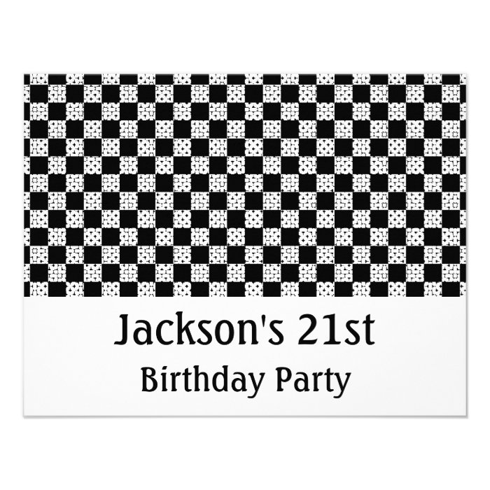 Birthday Party Black & White Check Pattern Personalized Announcements