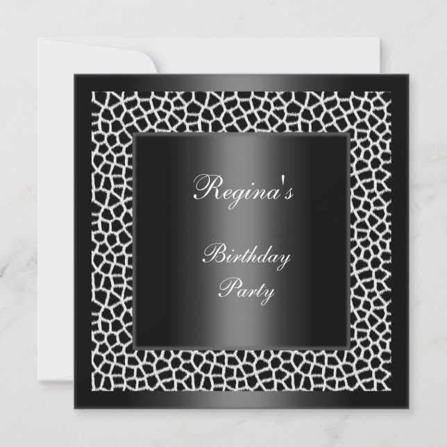 Birthday Party Black White Giraffe Invitation (Front)