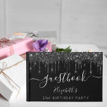 Birthday party black white glitter drips name guest book<br><div class="desc">A guestbook for a feminine and glamorous 21st (or any age) birthday party. A stylish black background with faux glitter drips, paint dripping look. The text: Guestbook is written in white with a modern hand lettered style script with swashes. Personalize and add your name and age 21. Add your text...</div>