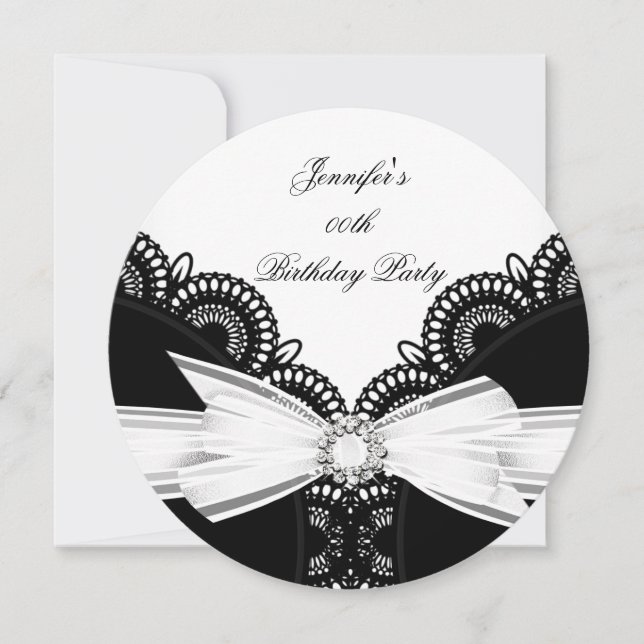 Birthday Party Black White Lace Diamond Top 2 Invitation (Front)