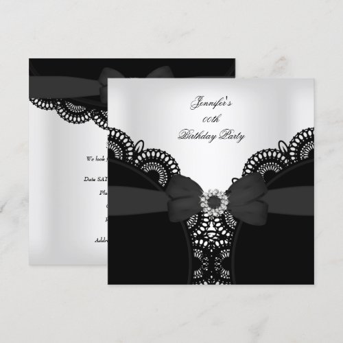 Birthday Party Black White Lace Diamond Top Custom Announcements