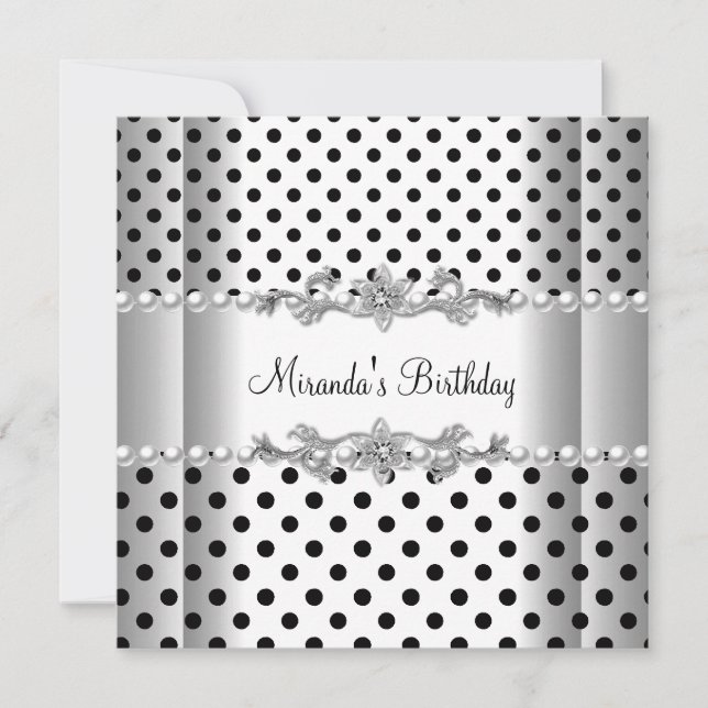 Birthday Party Black White Pearl Polka Dot Invitation (Front)