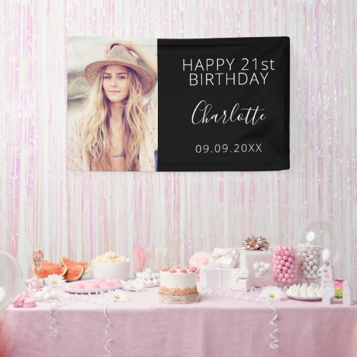 Birthday party black white photo banner