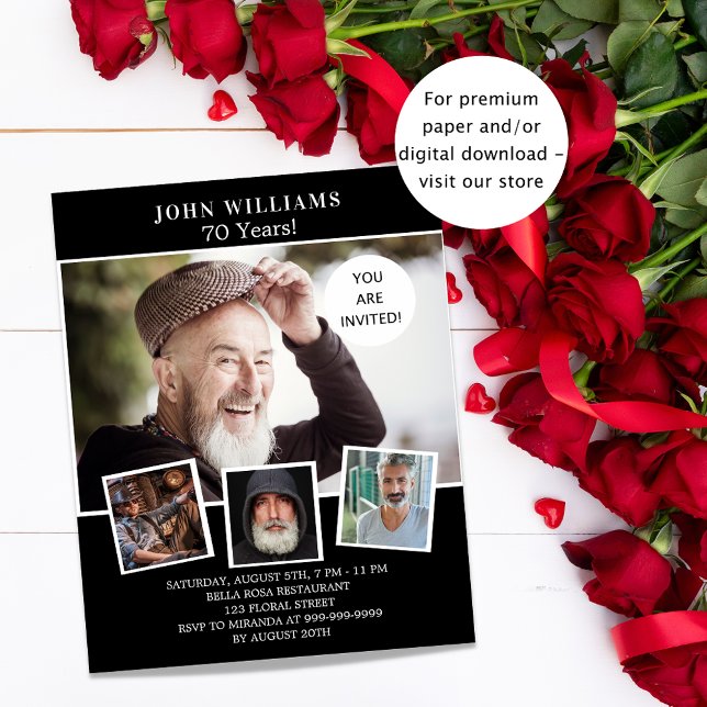 Birthday party black white photo budget invitation flyer (Creator Uploaded)