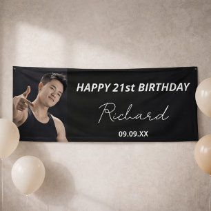 Birthday party black white photo modern guy banner