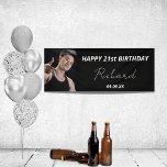 Birthday party black white photo modern guy banner<br><div class="desc">A banner celebrating a 21st (or any age)milestone birthday for a guy, man. An elegant modern black background. Personalize and add your own photo of the birthday boy/man. The text: The name in white with a modern hand lettered style script. Tempates for a name, age 21 and a date. Can...</div>
