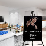 Birthday party black white photo modern guy foam board<br><div class="desc">For a  21st (or any age) birthday party for guys. An elegant modern black background. Personalize and add your own high quality photo of the birthday boy/man.  The text: The name is white with a modern hand lettered style script. Tempates for a name,  age 21 and a date.</div>
