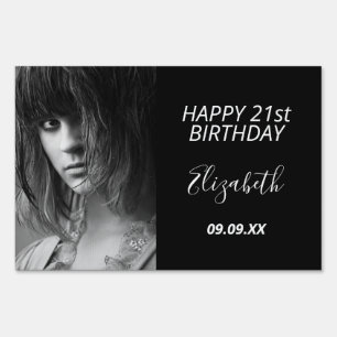 Birthday party black white photo sign