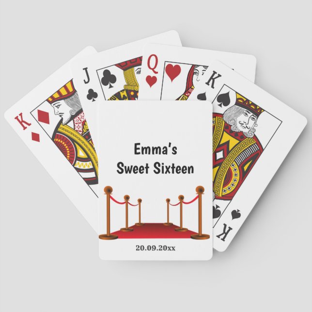 Birthday Party Black White Red Carpet Name  Poker Cards (Back)