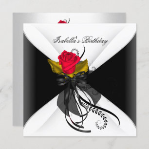 Birthday Party Black White Red Rose Invitation