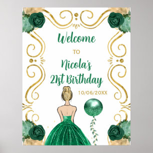 Birthday Party Blonde Princess Green Welcome Poster