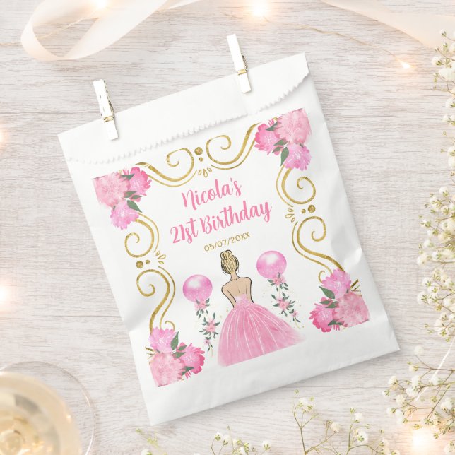 Birthday Party Blonde Princess in Pink Favor Bag (Clipped)