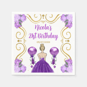 Birthday Party Blonde Princess in Purple Napkins