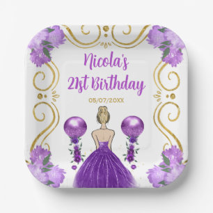 Birthday Party Blonde Princess in Purple Paper Plates