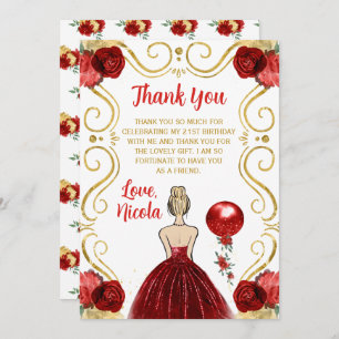 Birthday Party Blonde Princess in Red Thank You Card