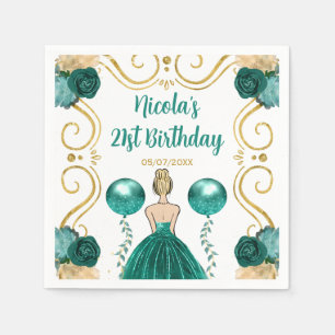 Birthday Party Blonde Princess in Teal Napkins