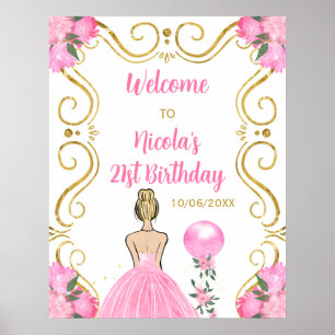 Birthday Party Blonde Princess Pink Welcome Poster