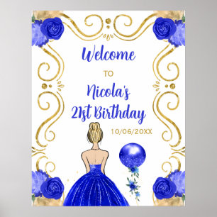 Birthday Party Blonde Princess Royal Blue Welcome Poster