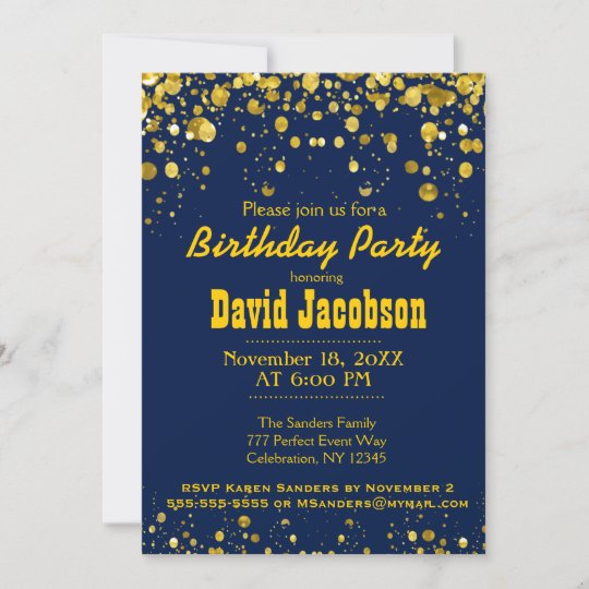 Birthday Party | Blue and Gold Invitation | Zazzle.com