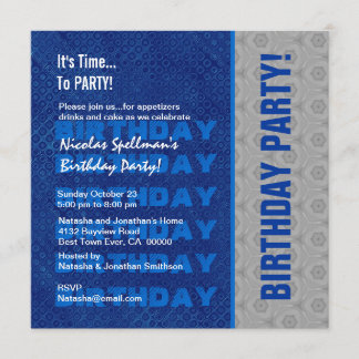 Birthday Party Blue and Silver Recycled No Year Invitation