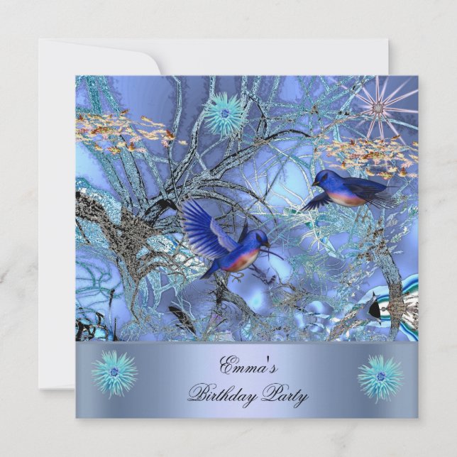 Birthday Party Blue Birds Enchanted Invitation (Front)
