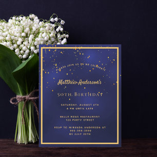 Birthday party blue gold invitation