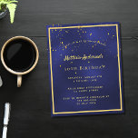 Birthday party blue gold men budget invitation flyer<br><div class="desc">Please note that this invitation is on flyer paper and very thin. Envelopes are not included. For thicker invitations (same design) please visit our store. A trendy, modern 50th (or any age) birthday party invitation card for men, guys, male. A dark blue, navy blue background. The blue color is uneven....</div>