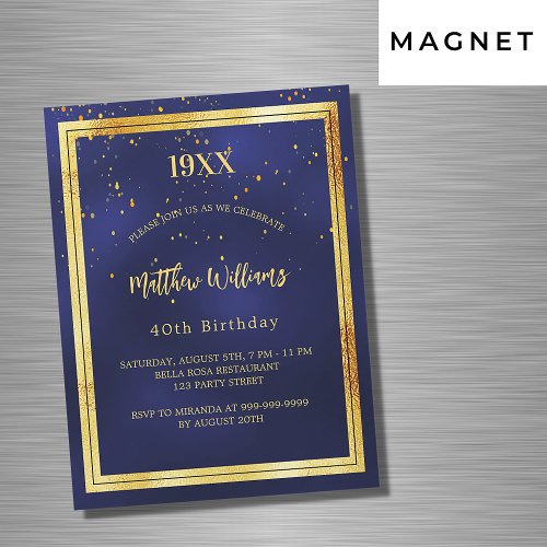 Birthday party blue gold year birth luxury magnetic invitation