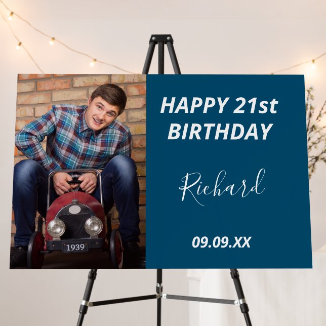 Birthday party blue photo name guy foam board (In Situ (Stand))