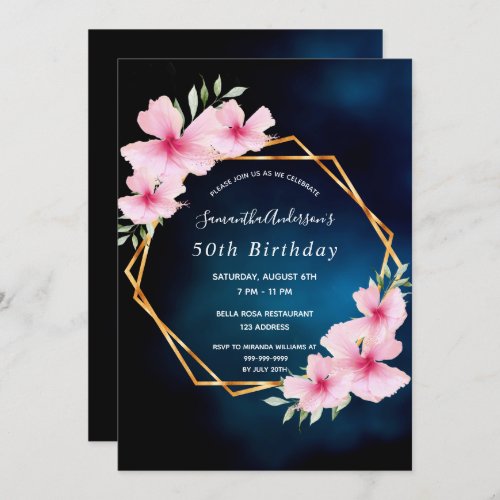 Birthday party blue sky pink flowers invitation