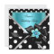 Birthday Party Blue Teal Black Polka Dots