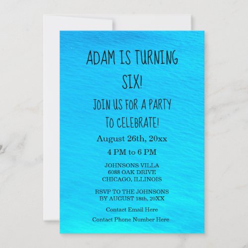 Birthday Party Blue Water Personalized Name Cool Invitation